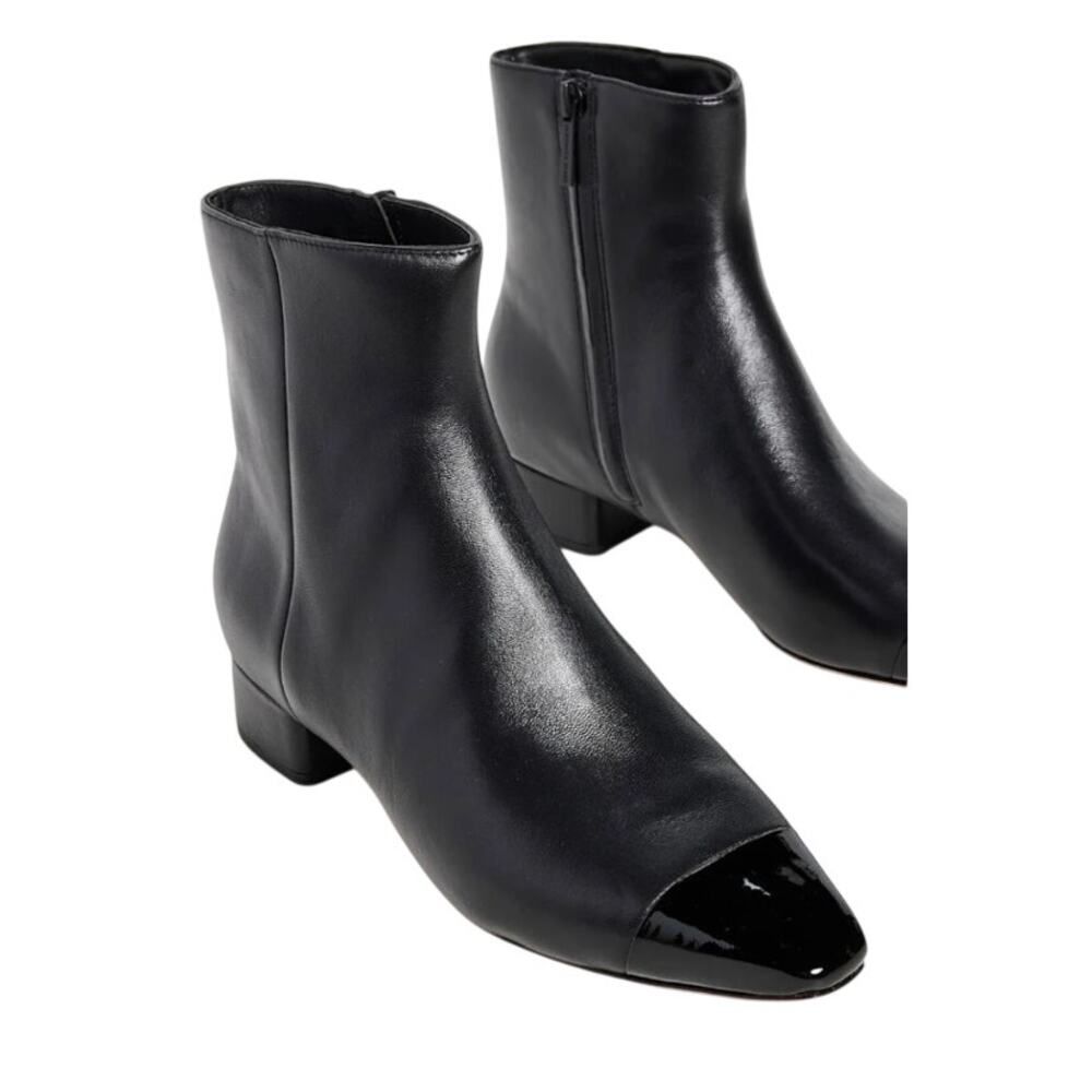 Veronica Beard Womens Cecile Ankle Booties Size 5 M Black Leather Cap Toe NIB